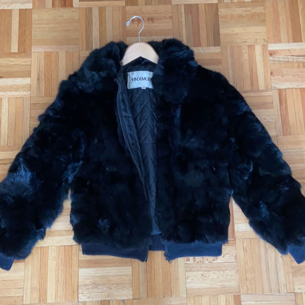 Genuine black rabbit fur bomber jacket size m